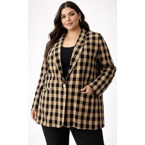 Women's Vintage Ship 'n Shore Tan Plaid Blazer‎ XL